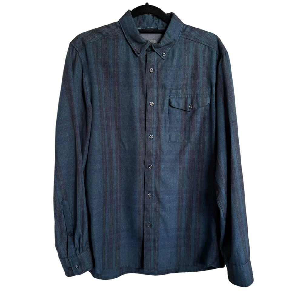 The North Face Mens Shirt Sz M Blue Burgundy Plaid Long Sleeve‎ Button Up - Picture 3 of 6